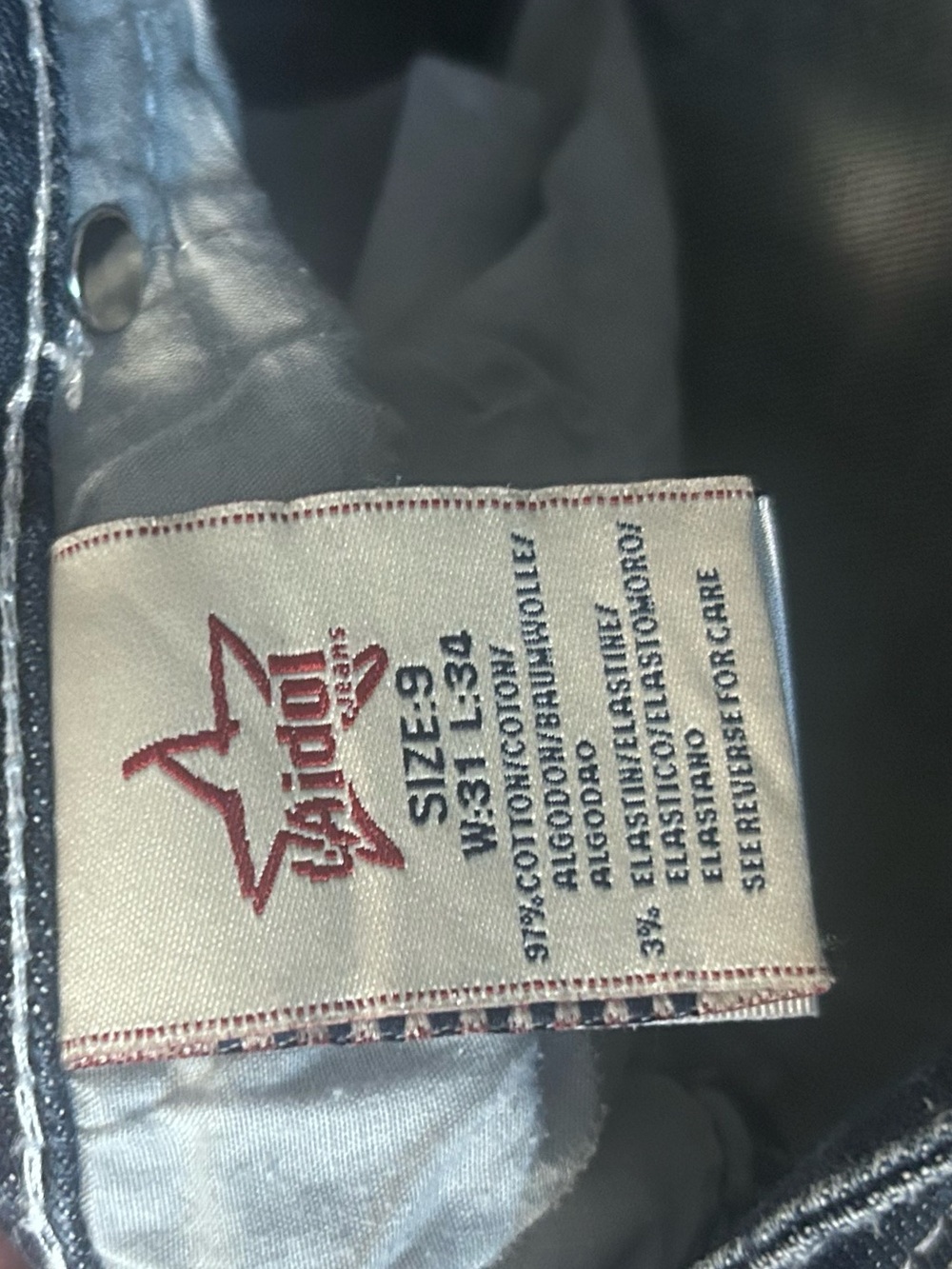 LA IDOL Jeans Dark Blue Flared Women's denim Vintage White Contrast Stitching - Picture 3 of 7